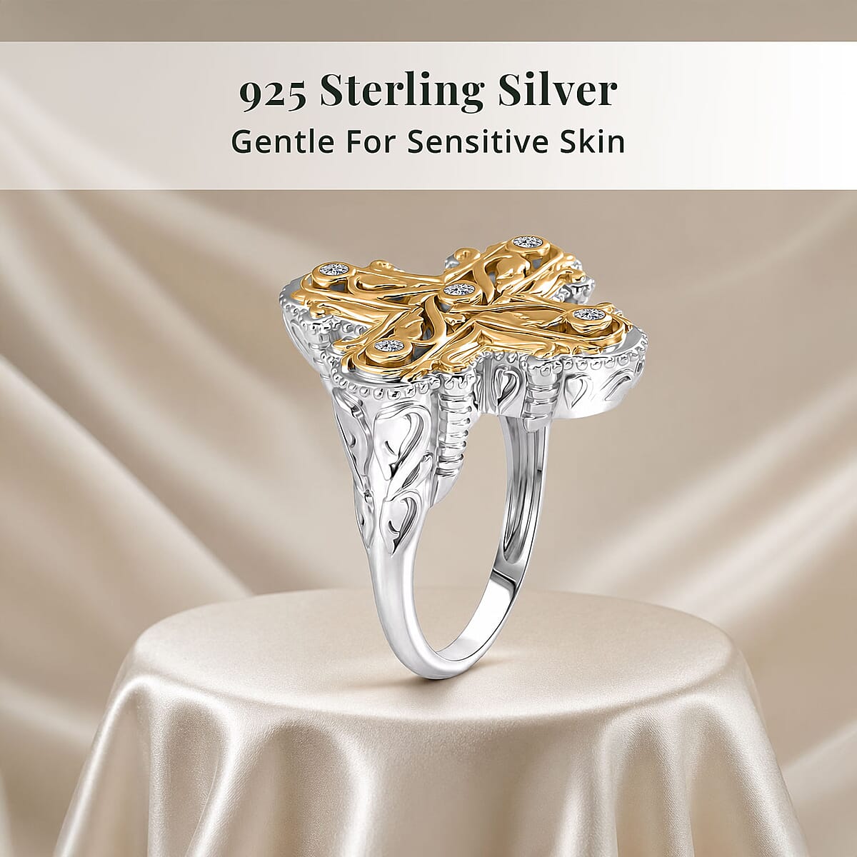Passport to Israel Luxuriant Lab Grown Diamond G-H SI 0.15 ctw Men's Ring in 18K Vermeil Yellow Gold and Rhodium Over Sterling Silver (Size 13.0) image number 4