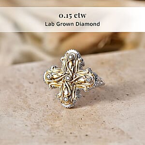 Passport to Israel Luxuriant Lab Grown Diamond G-H SI 0.15 ctw Men's Ring in 18K Vermeil Yellow Gold and Rhodium Over Sterling Silver (Size 14.0)