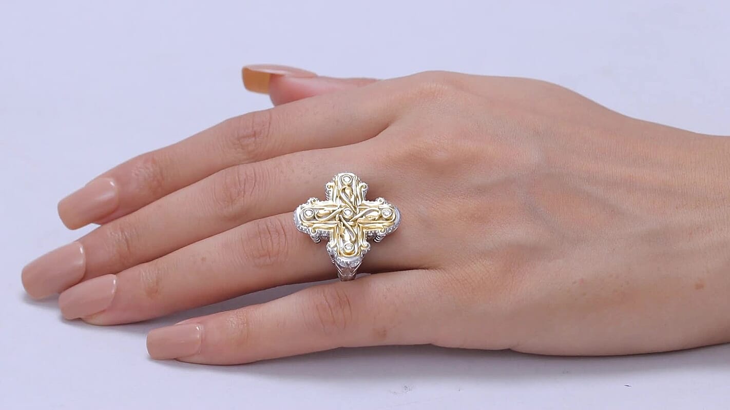 Luxuriant Lab Grown Diamond (G-H, SI) Men's Ring in 18K YG Plated and Rhodium Over Sterling Silver (Size 10.0) 0.15 ctw