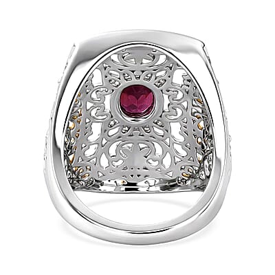 D'Joy Passport to Israel AAA Radiant Ember Garnet 1.00 ctw Fillegree Work Ring in 18K Vermeil Yellow Gold and Rhodium Over Sterling Silver (Size 5.0)