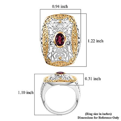 D'Joy Passport to Israel AAA Radiant Ember Garnet 1.00 ctw Fillegree Work Ring in 18K Vermeil Yellow Gold and Rhodium Over Sterling Silver (Size 5.0)