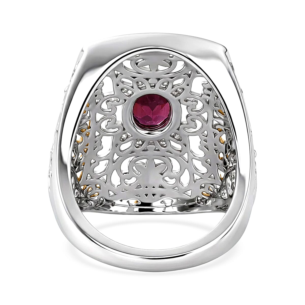 D'Joy Passport to Israel AAA Radiant Ember Garnet 1.00 ctw Fillegree Work Ring in 18K Vermeil Yellow Gold and Rhodium Over Sterling Silver (Size 6.0) image number 4