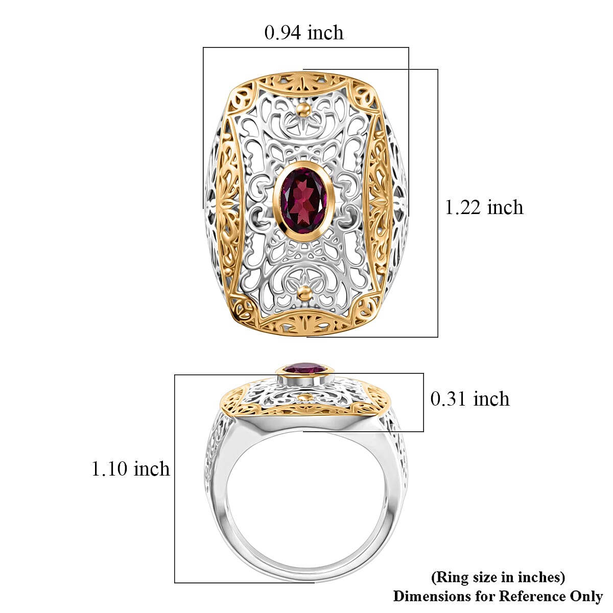 D'Joy Passport to Israel AAA Radiant Ember Garnet 1.00 ctw Fillegree Work Ring in 18K Vermeil Yellow Gold and Rhodium Over Sterling Silver (Size 8.0) image number 5