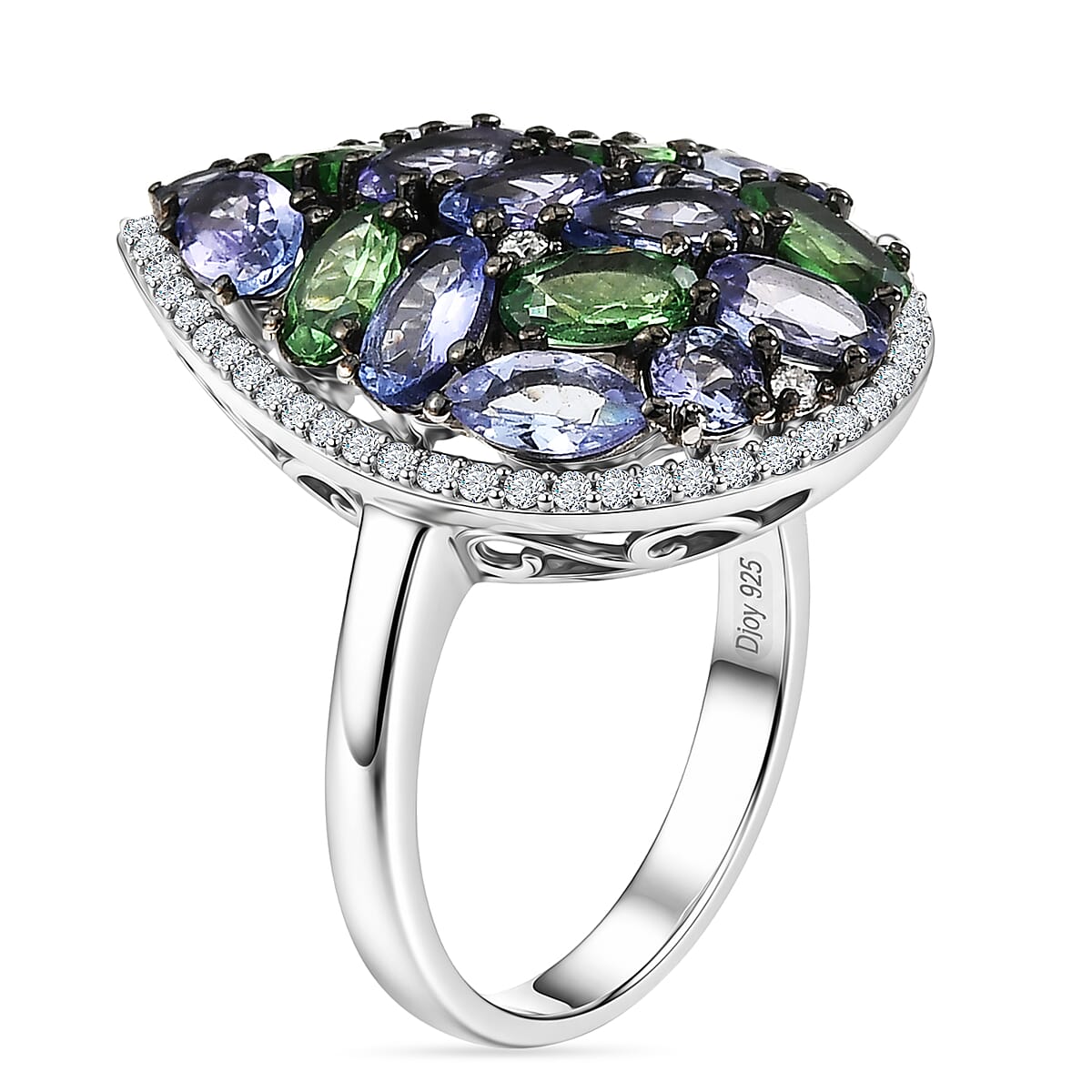 D'Joy Tanzanite and Multi Gemstone 4.00 ctw Majestic Mosaic Ring in Rhodium Over Sterling Silver (Size  7.0) image number 3
