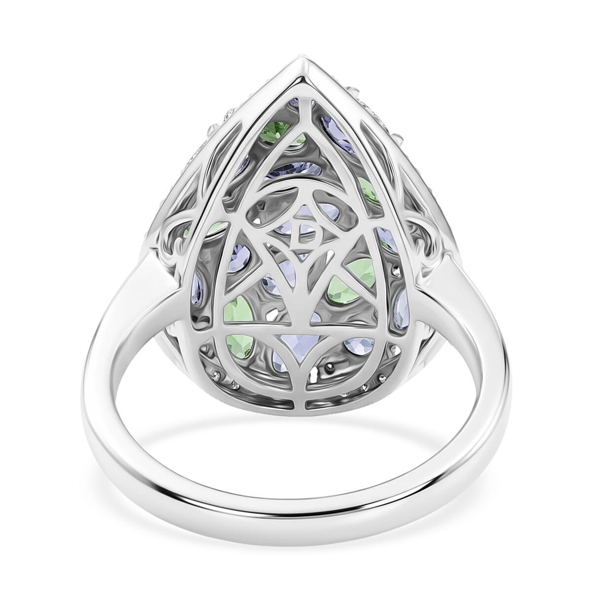 D'Joy Tanzanite and Multi Gemstone 4.00 ctw Majestic Mosaic Ring in Rhodium Over Sterling Silver (Size  7.0) image number 4