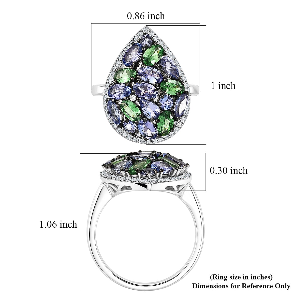 D'Joy Tanzanite and Multi Gemstone 4.00 ctw Majestic Mosaic Ring in Rhodium Over Sterling Silver (Size  7.0) image number 5