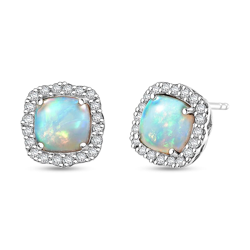 D'Joy Premium Ethiopian Welo Opal and Moissanite 2.70 ctw Earrings in Rhodium Over Sterling Silver