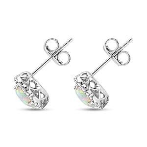 D'Joy Premium Ethiopian Welo Opal and Moissanite 2.70 ctw Earrings in Rhodium Over Sterling Silver