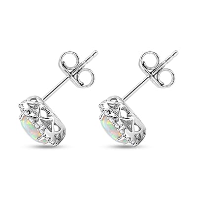 D'Joy Premium Ethiopian Welo Opal and Moissanite 2.70 ctw Earrings in Rhodium Over Sterling Silver