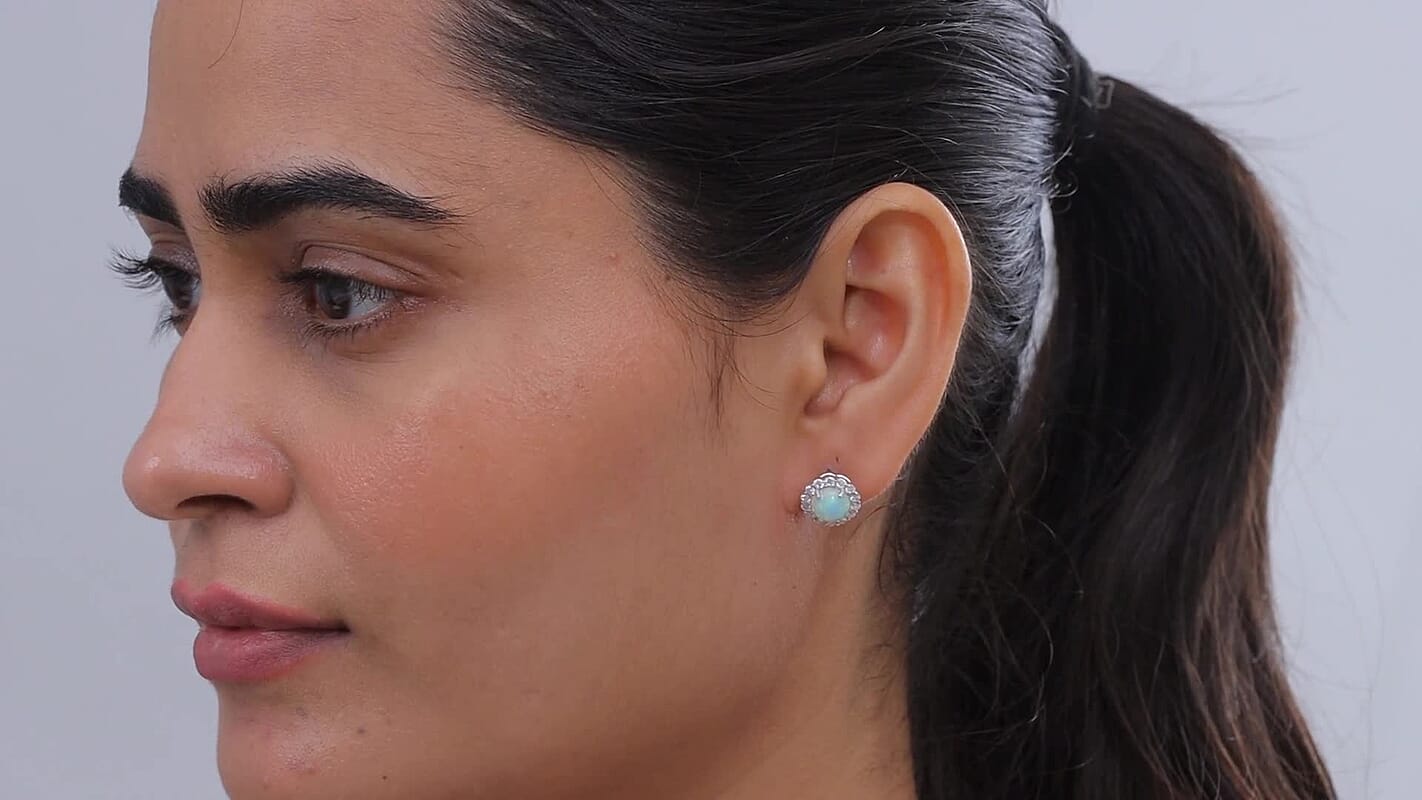 D'Joy Premium Ethiopian Welo Opal, Moissanite Earrings in Rhodium Over Sterling Silver 2.60 ctw