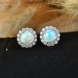 D'Joy Premium Ethiopian Welo Opal, Moissanite Earrings in Rhodium Over Sterling Silver 2.60 ctw