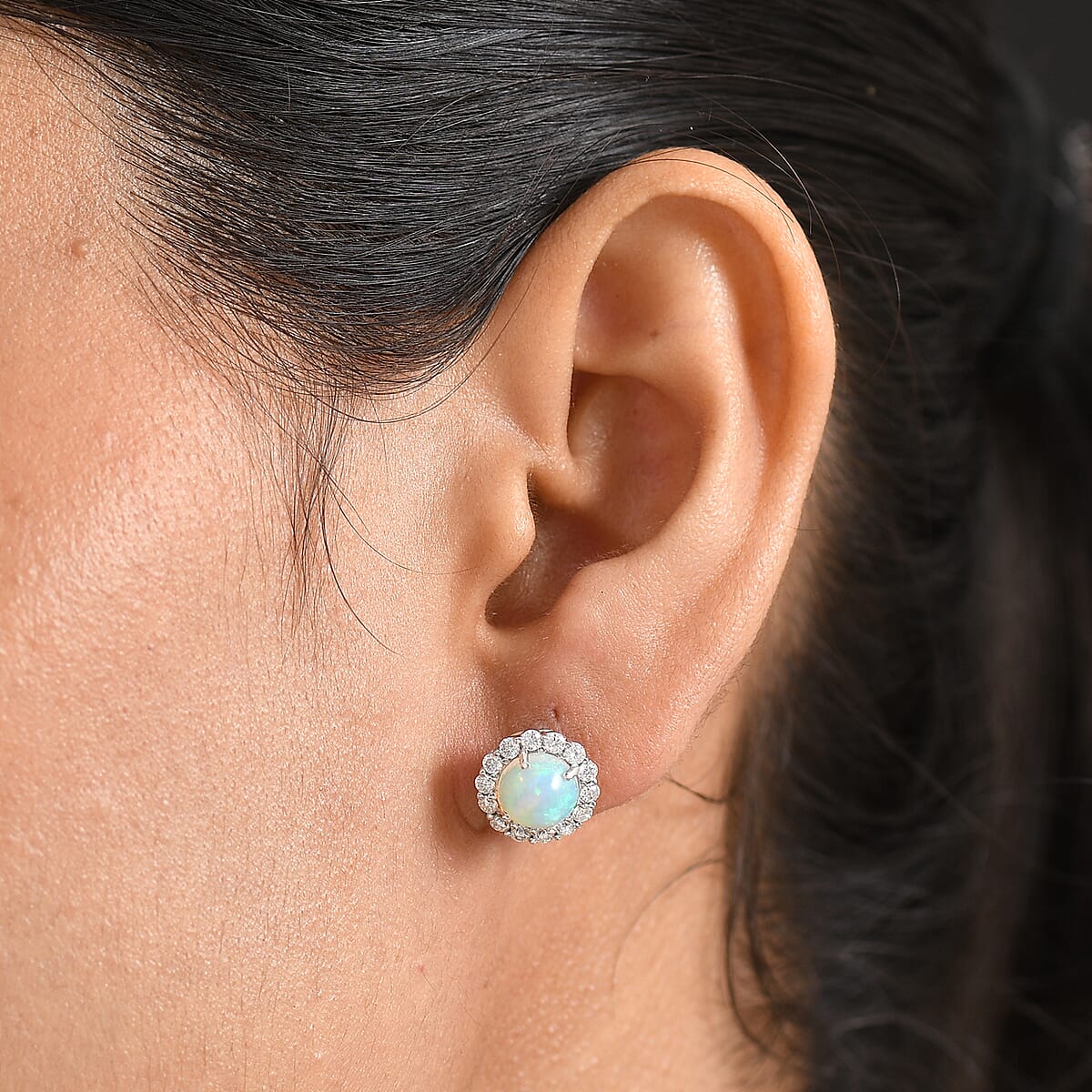 D'Joy Premium Ethiopian Welo Opal, Moissanite Earrings in Rhodium Over Sterling Silver 2.60 ctw image number 2