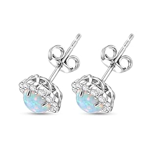 D'Joy Premium Ethiopian Welo Opal, Moissanite Earrings in Rhodium Over Sterling Silver 2.60 ctw