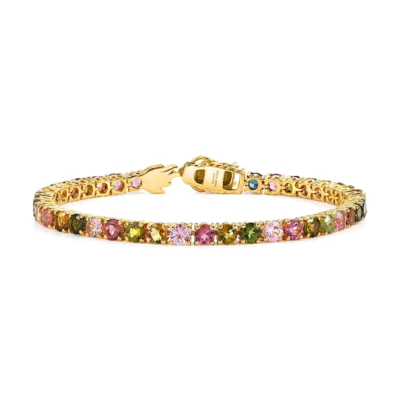 D'Joy Premim Multi-Tourmaline 11.00 ctw Tennis Bracelet in 18K Vermeil Yellow Gold Over Sterling Silver (7.25 In)
