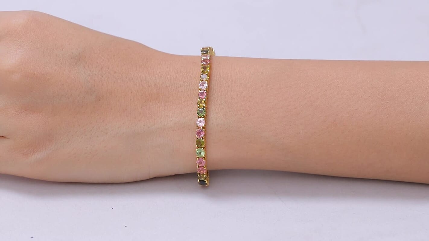 D'Joy Premim Multi-Tourmaline Tennis Bracelet in 18K Vermeil YG Over Sterling Silver (7.25 In) 11.00 ctw
