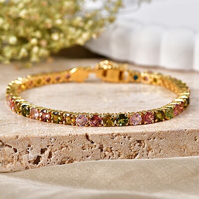 D'Joy Premim Multi-Tourmaline 11.00 ctw Tennis Bracelet in 18K Vermeil Yellow Gold Over Sterling Silver (7.25 In)