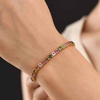 D'Joy Premim Multi-Tourmaline 11.00 ctw Tennis Bracelet in 18K Vermeil Yellow Gold Over Sterling Silver (7.25 In)