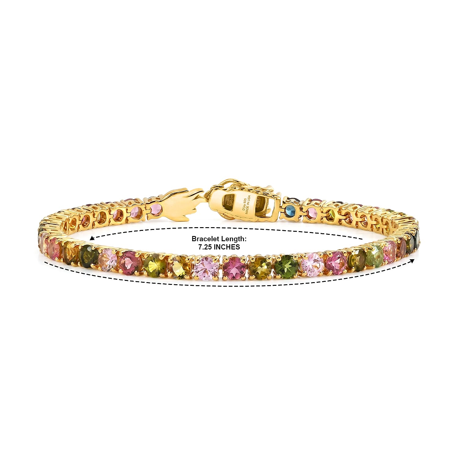 D'Joy Premium Multi-Tourmaline 11.00 ctw Dragonfire Rainbow Tennis Bracelet in 18K Vermeil Yellow Gold Over Sterling Silver (7.25 In)