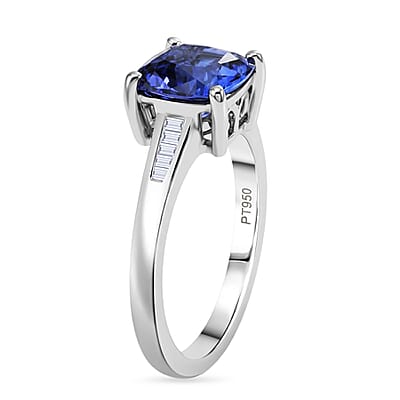 Rhapsody AAAA Tanzanite and Diamond E-F VS 2.50 ctw Twilight Cushion Ring in 950 Platinum (Size 6.0) 5.85 Grams