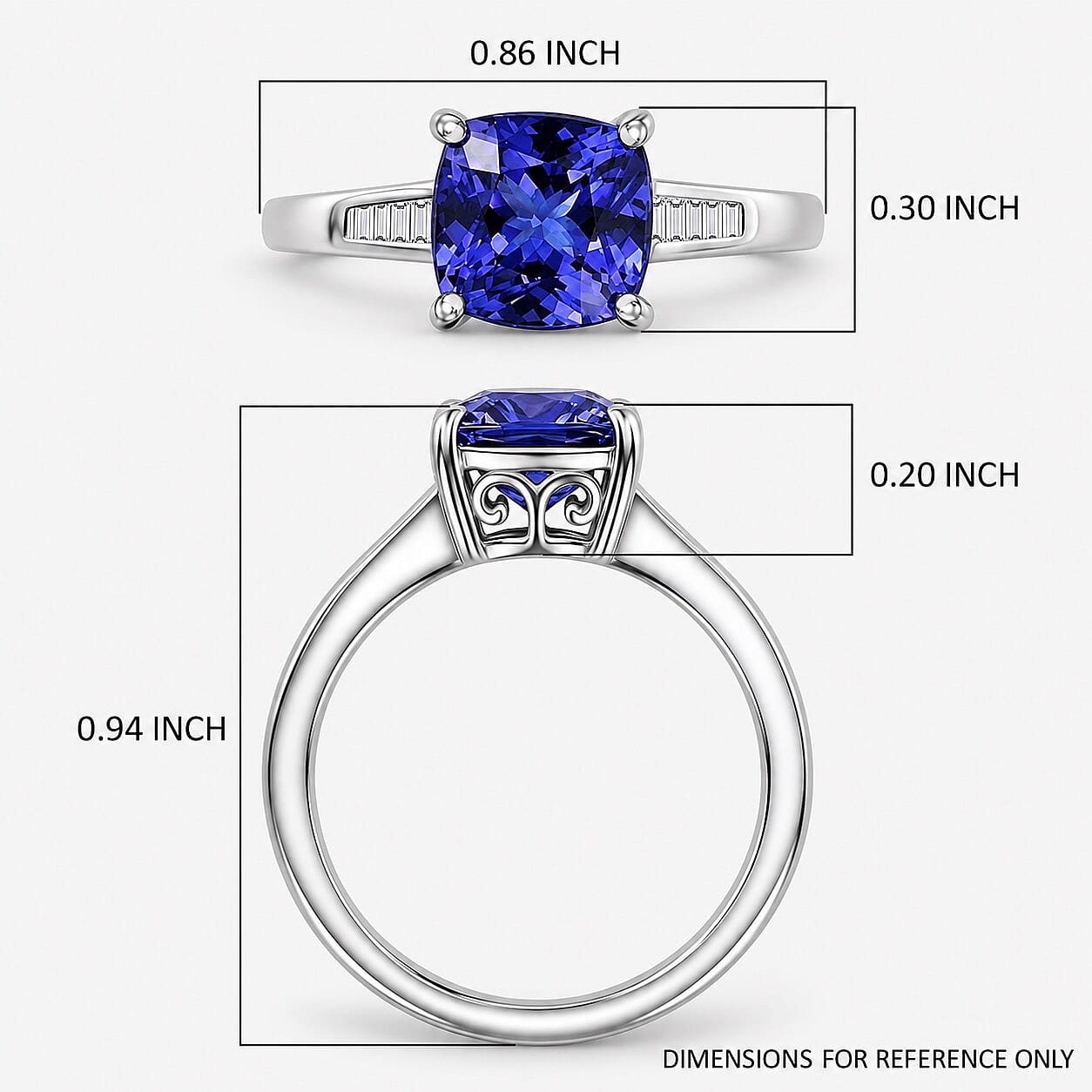 Rhapsody AAAA Tanzanite and Diamond E-F VS 2.50 ctw Twilight Cushion Ring in 950 Platinum (Size 6.0) 5.85 Grams