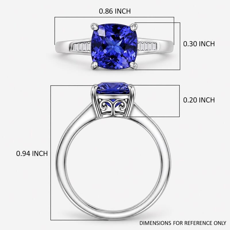 Rhapsody AAAA Tanzanite and Diamond E-F VS 2.50 ctw Twilight Cushion Ring in 950 Platinum (Size 6.0) 5.85 Grams