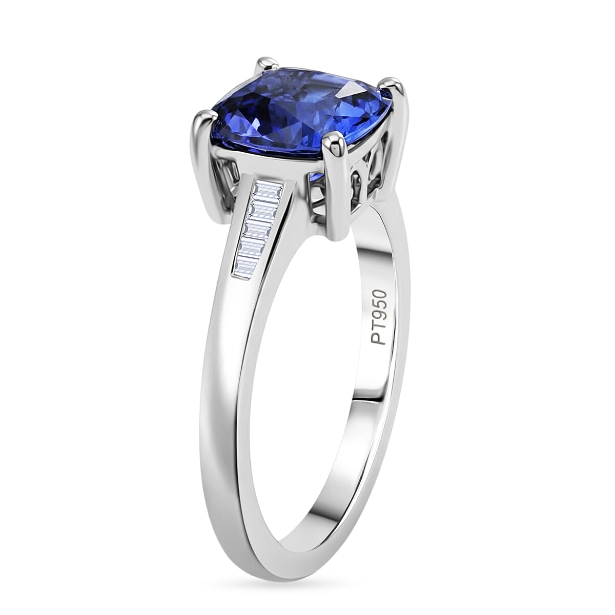 Rhapsody AAAA Tanzanite and Diamond E-F VS 2.50 ctw Twilight Cushion Ring in 950 Platinum (Size 8.0) 5.85 Grams (Ships in 10-12 Days) image number 3