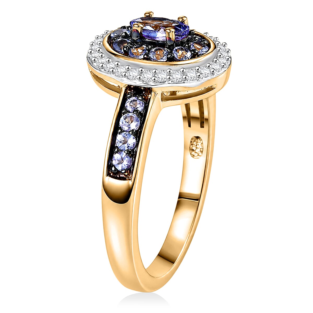 D'Joy Tanzanite and White Zircon 0.80 ctw Twilight Halo Ring in 18K Vermeil Yellow Gold Over Sterling Silver (Size  10.0) image number 3