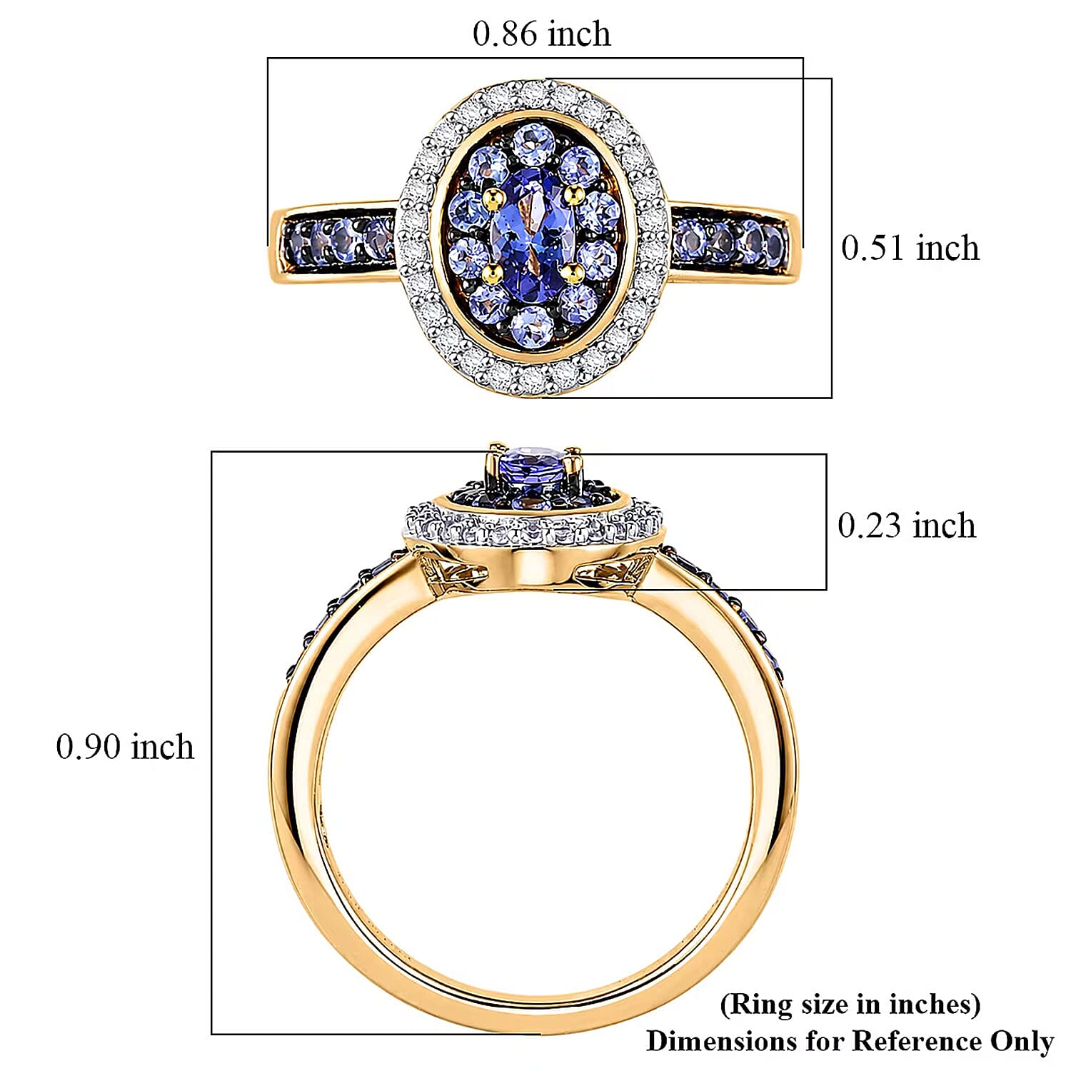 D'Joy Tanzanite and White Zircon 0.80 ctw Twilight Halo Ring in 18K Vermeil Yellow Gold Over Sterling Silver (Size  5.0)