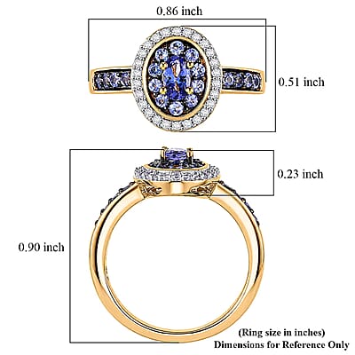 D'Joy Tanzanite and White Zircon 0.80 ctw Twilight Halo Ring in 18K Vermeil Yellow Gold Over Sterling Silver (Size  5.0)