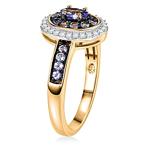 D'Joy Tanzanite and White Zircon 0.80 ctw Twilight Halo Ring in 18K Vermeil Yellow Gold Over Sterling Silver (Size  7.0)