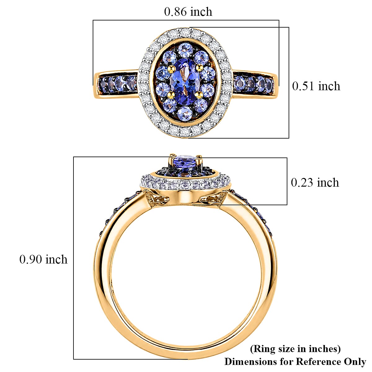 D'Joy Tanzanite and White Zircon 0.80 ctw Twilight Halo Ring in 18K Vermeil Yellow Gold Over Sterling Silver (Size  7.0) image number 5
