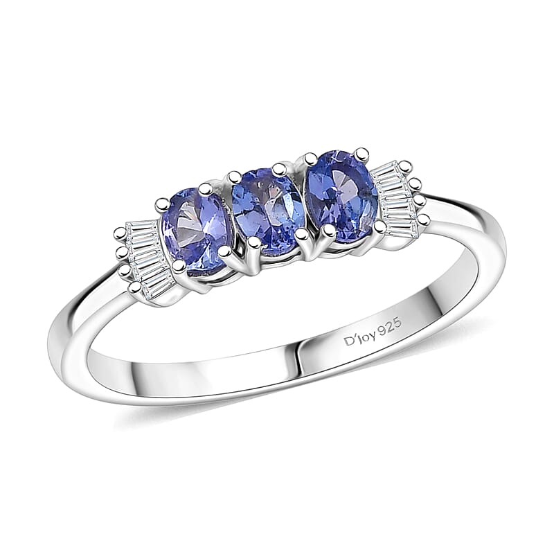 D'Joy Tanzanite and Diamond 0.65 ctw Blue Sparkle Ring in Rhodium Over Sterling Silver (Size  5.0)