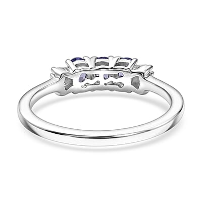 D'Joy Tanzanite and Diamond 0.65 ctw Blue Sparkle Ring in Rhodium Over Sterling Silver (Size  5.0)