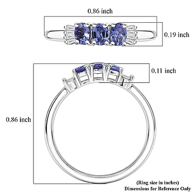D'Joy Tanzanite and Diamond 0.65 ctw Blue Sparkle Ring in Rhodium Over Sterling Silver (Size  5.0)