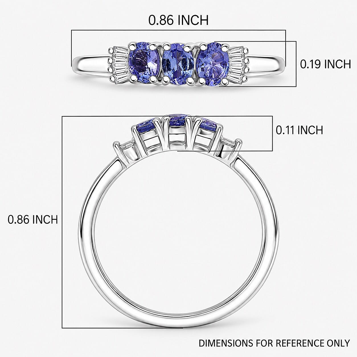 D'Joy Tanzanite and Diamond 0.65 ctw Blue Sparkle Ring in Rhodium Over Sterling Silver (Size  5.0)