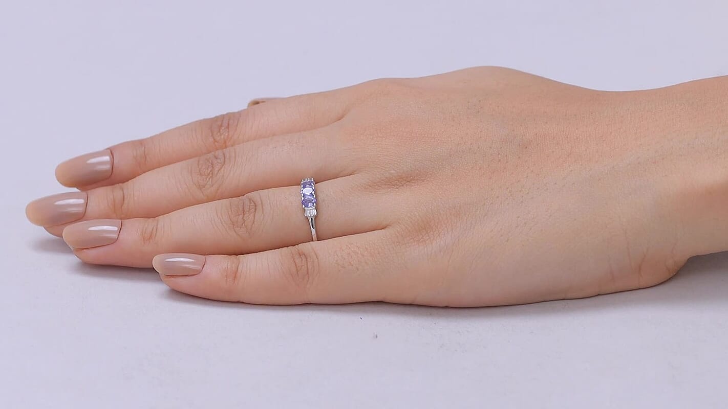 D'Joy Tanzanite, Diamond Ring in Rhodium Over Sterling Silver (Size 10.0) 0.65 ctw