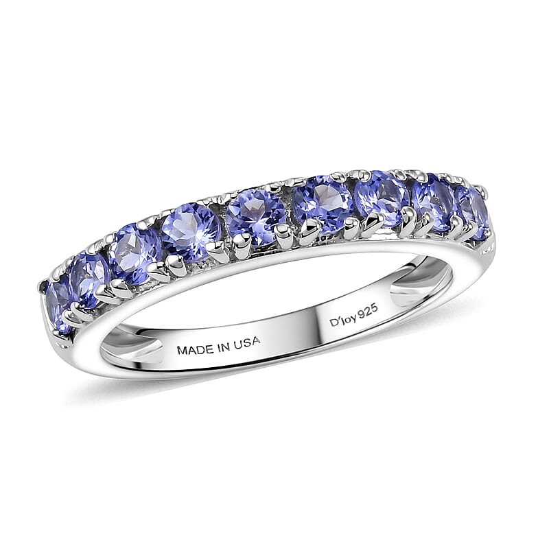 D'Joy Tanzanite 0.90 ctw Violet Line Ring in Rhodium Over Sterling Silver (Size  5.0)