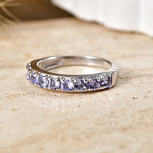 D'Joy Tanzanite 0.90 ctw Violet Line Ring in Rhodium Over Sterling Silver (Size  5.0)