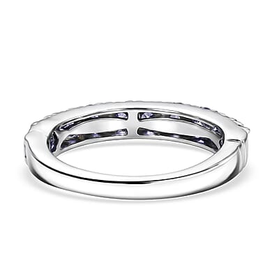 D'Joy Tanzanite 0.90 ctw Violet Line Ring in Rhodium Over Sterling Silver (Size  5.0)