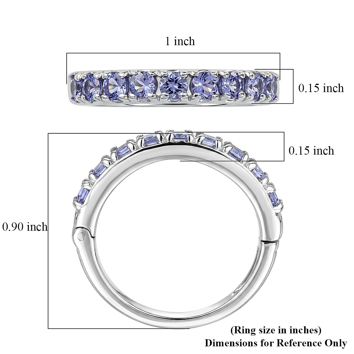 D'Joy Tanzanite 0.90 ctw Violet Line Ring in Rhodium Over Sterling Silver (Size  5.0)