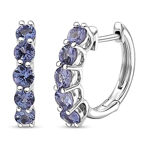 D'Joy Tanzanite 1.10 ctw Hoop Earring in Rhodium Over Sterling Silver