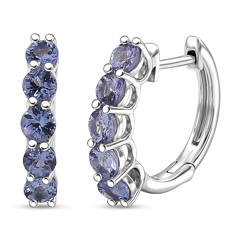 D'Joy Tanzanite 1.10 ctw Hoop Earrings in Rhodium Over Sterling Silver