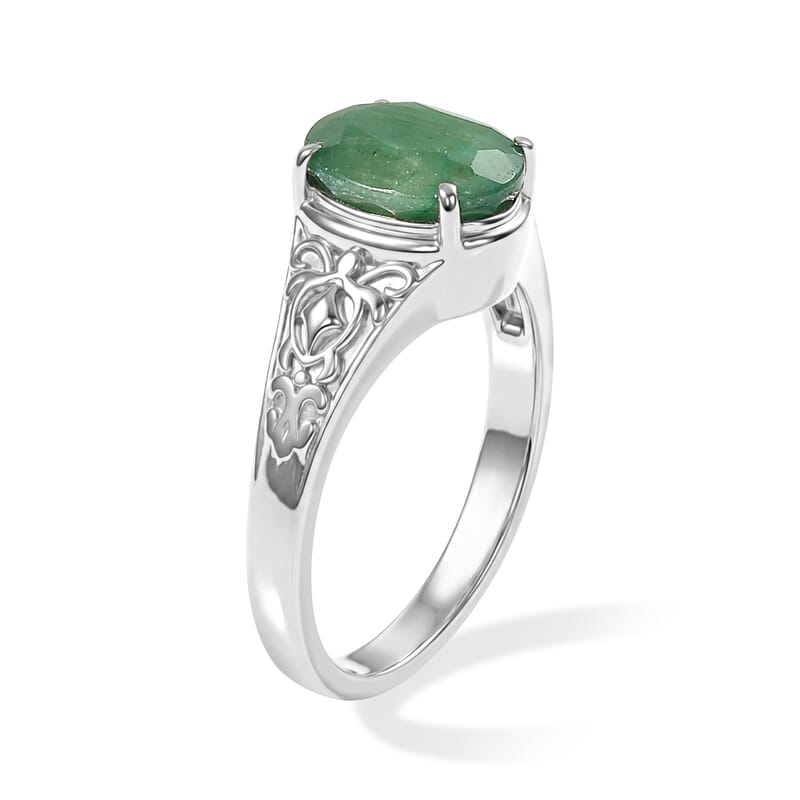 EverTrue Emerald (D) 3.75 ctw Solitaire Ring in Stainless Steel (Size 9)