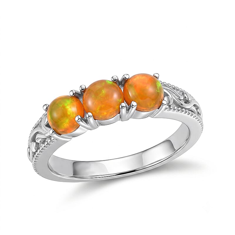 EverTrue Orange Ethiopian Opal (D) 1.00 ctw Solitaire Ring in Stainless Steel (Size 7.0)