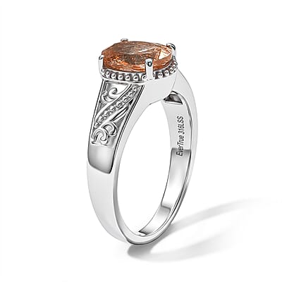 EverTrue Masai Sunstone 1.50 ctw Solitaire Ring in Stainless Steel (Size 6.0)