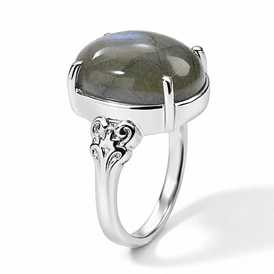 EverTrue Malagasy Labradorite 9.65 ctw Solitaire Ring in Stainless Steel (Size 7.0)