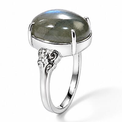 EverTrue Malagasy Labradorite 9.65 ctw Solitaire Ring in Stainless Steel (Size 7.0)