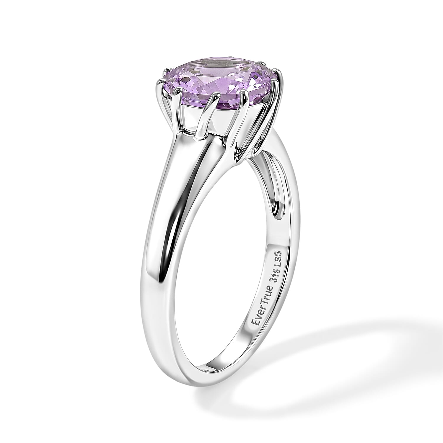 EverTrue Rose De France Amethyst 1.60 ctw Ring in Stainless Steel (Size 6.0)