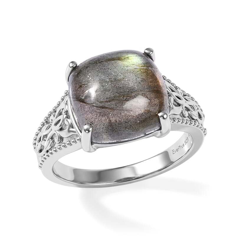 EverTrue Malagasy Labradorite 7.90 ctw Solitaire Ring in Stainless Steel (Size 6.0)