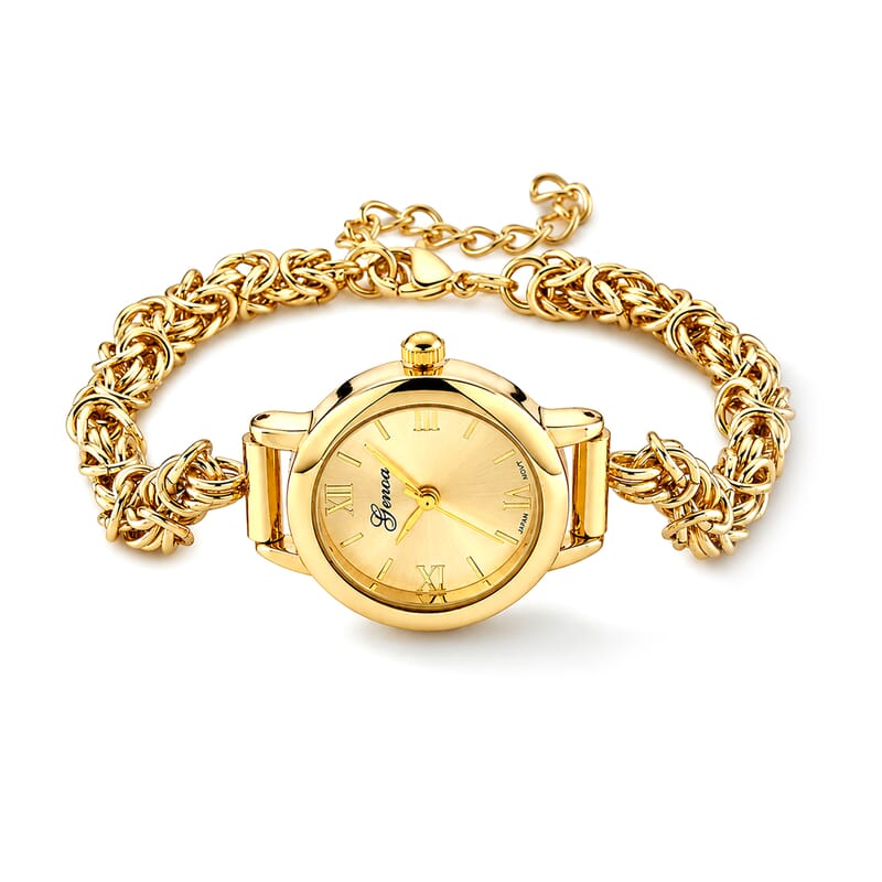Genoa PC21S Japan Movement Watch with ION Plated YG Stainless Steel Byzantine Chain Strap (7.5-8.5 In)